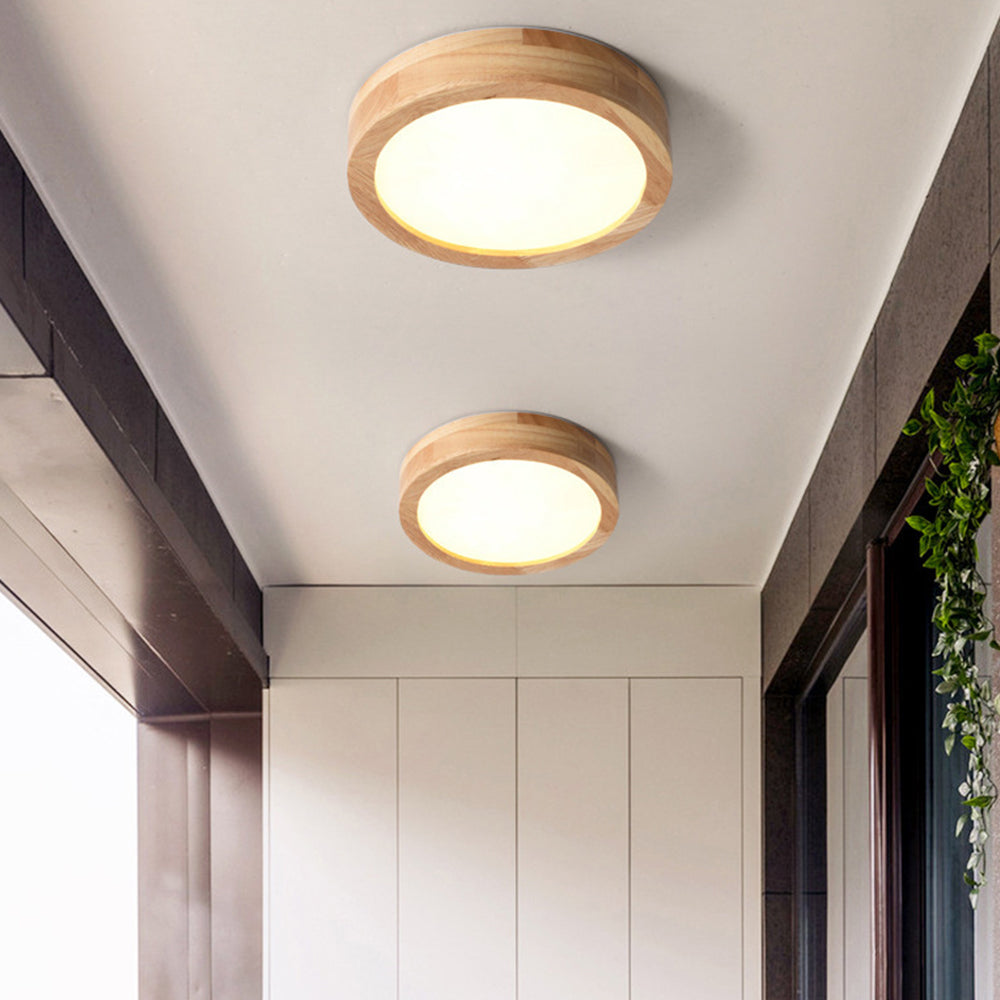 Nzmarket Wooden LED Flush Mount Ceiling Light – Natural Timber Frame, 3 Colour Options