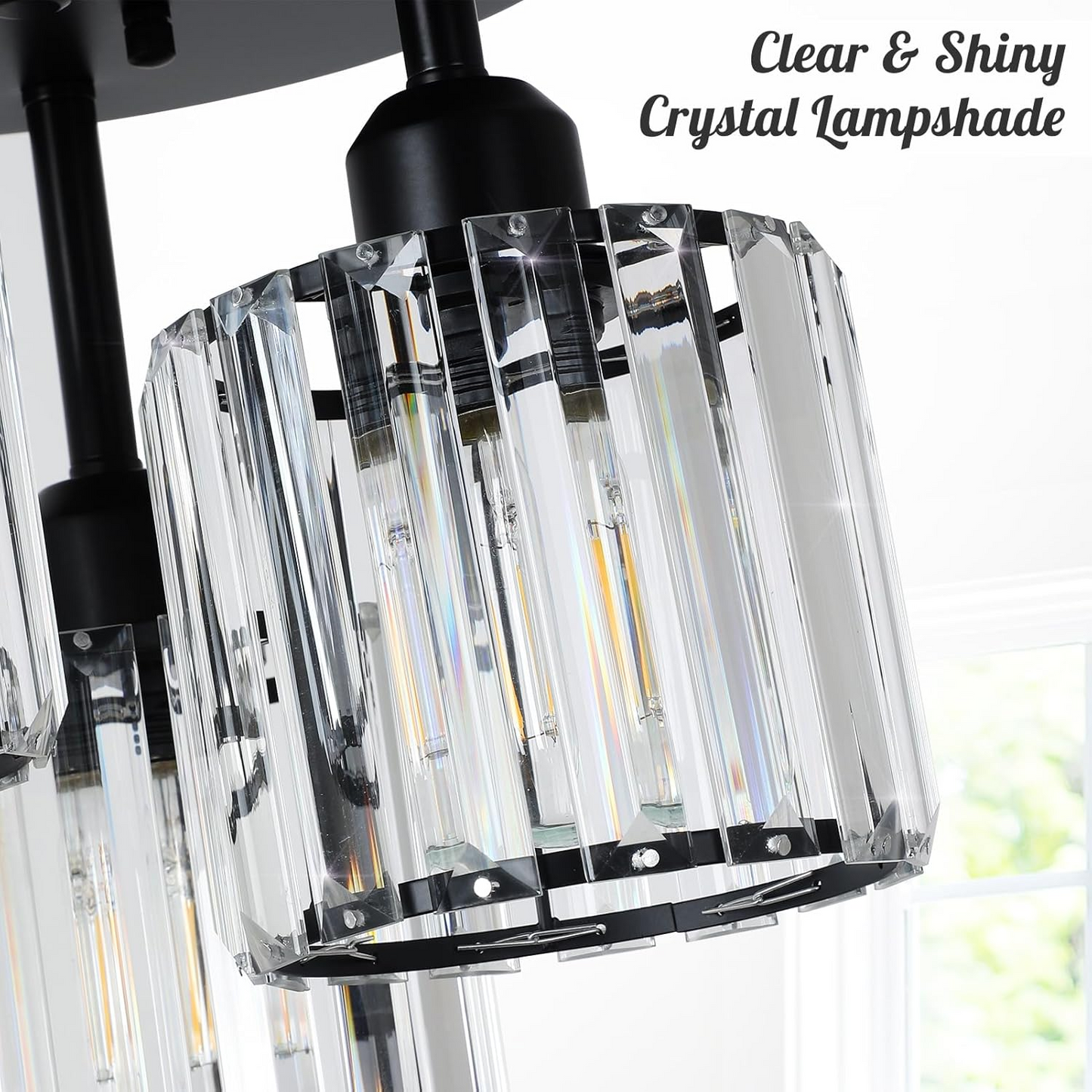 Nzmarket Crystal Semi-Flush Ceiling Light – Black, Gold & Silver