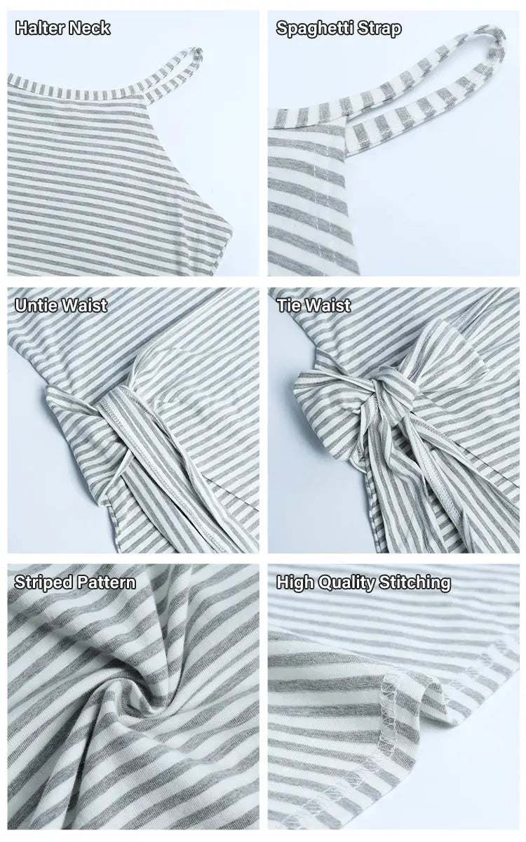 Chloe Striped Halter Neck T-Shirt Dress