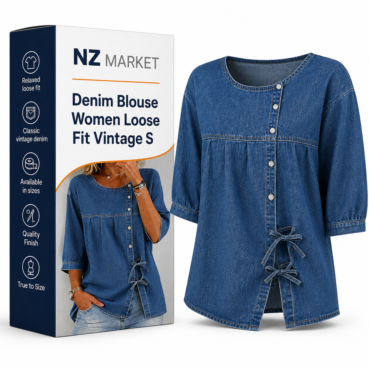 Denim Blouse Women Loose Fit Vintage Style Shirt