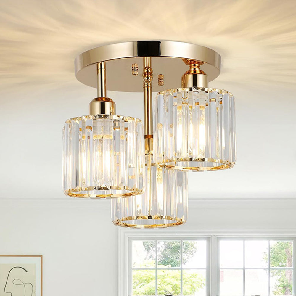 Nzmarket Crystal Semi-Flush Ceiling Light – Black, Gold & Silver