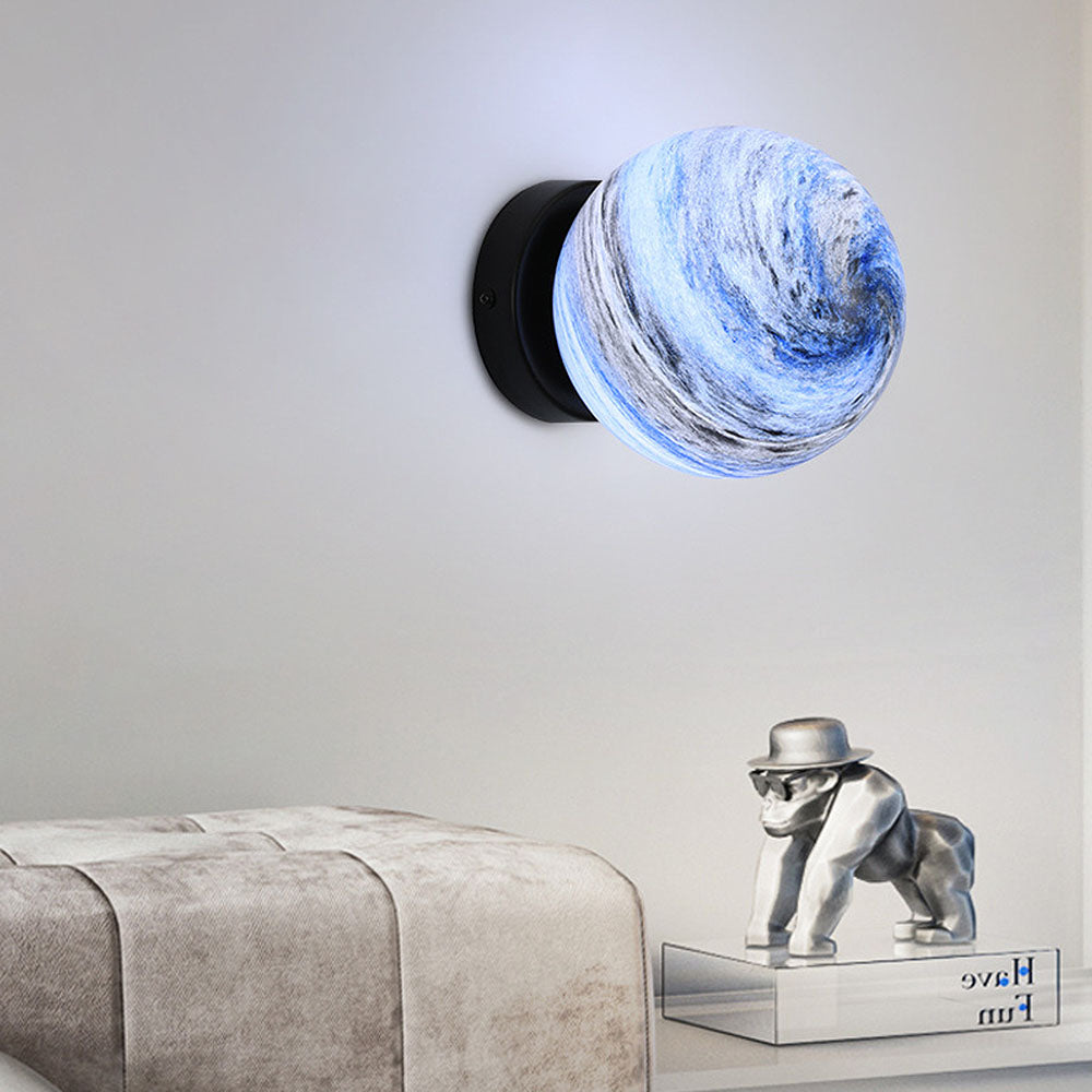 Nzmarket Modern Globe Glass Ceiling Light – Blue & Orange, Black & Copper Base