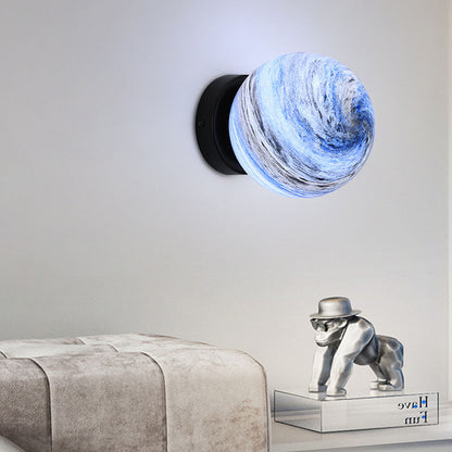 Nzmarket Modern Globe Glass Ceiling Light – Blue & Orange, Black & Copper Base