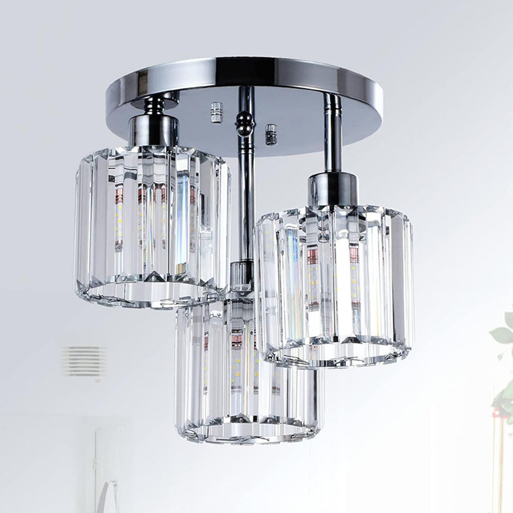 Nzmarket Crystal Semi-Flush Ceiling Light – Black, Gold & Silver