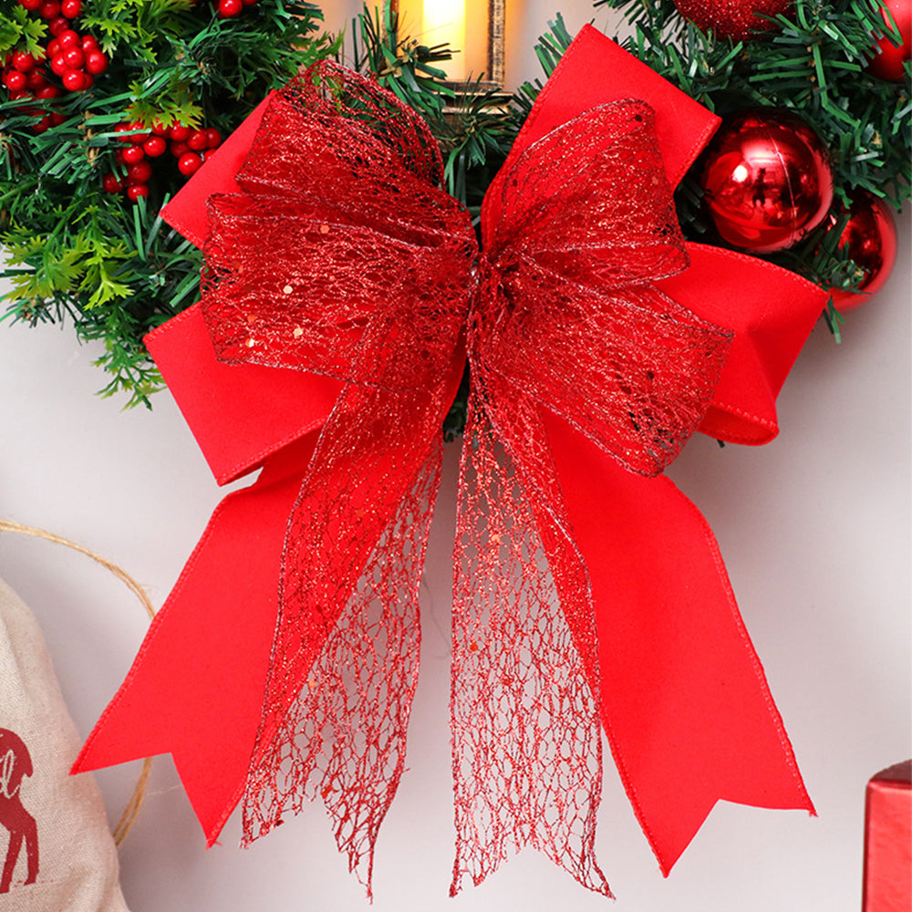 Nzmarket LED Christmas Wreath with Ribbon Bow – 40cm Warm Glow Display