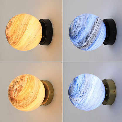 Nzmarket Modern Globe Glass Ceiling Light – Blue & Orange, Black & Copper Base