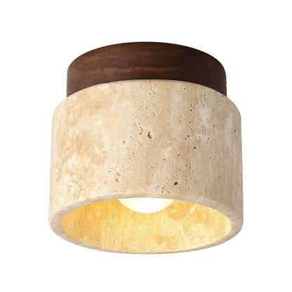 Nzmarket Wood Cylinder Flush Mount Ceiling Light – Natural & Walnut Finish