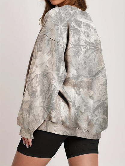 Nzmarket Oversized Camo Sweatshirt – Loose Fit, Ribbed Cuffs