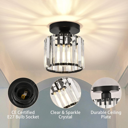 Nzmarket Crystal Glass LED Ceiling Light – Square & Circle, Black Frame