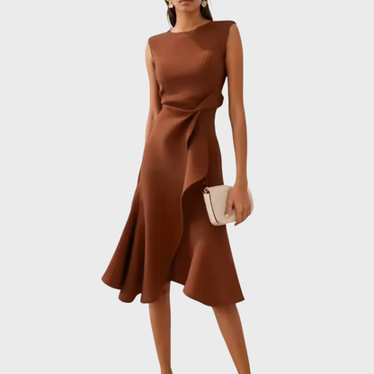 Dravia | Sleeveless Asymmetric Draped Evening Midi Dress