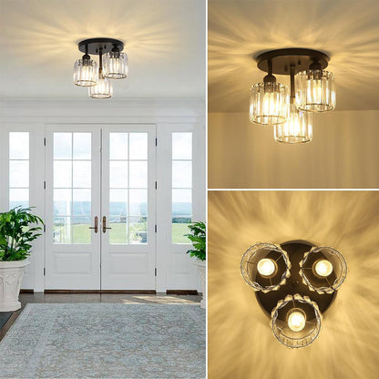 Nzmarket Crystal Semi-Flush Ceiling Light – Black, Gold & Silver