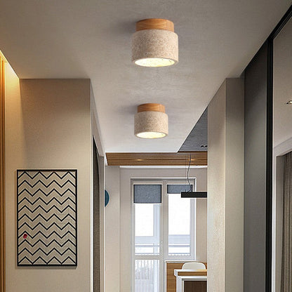 Nzmarket Wood Cylinder Flush Mount Ceiling Light – Natural & Walnut Finish