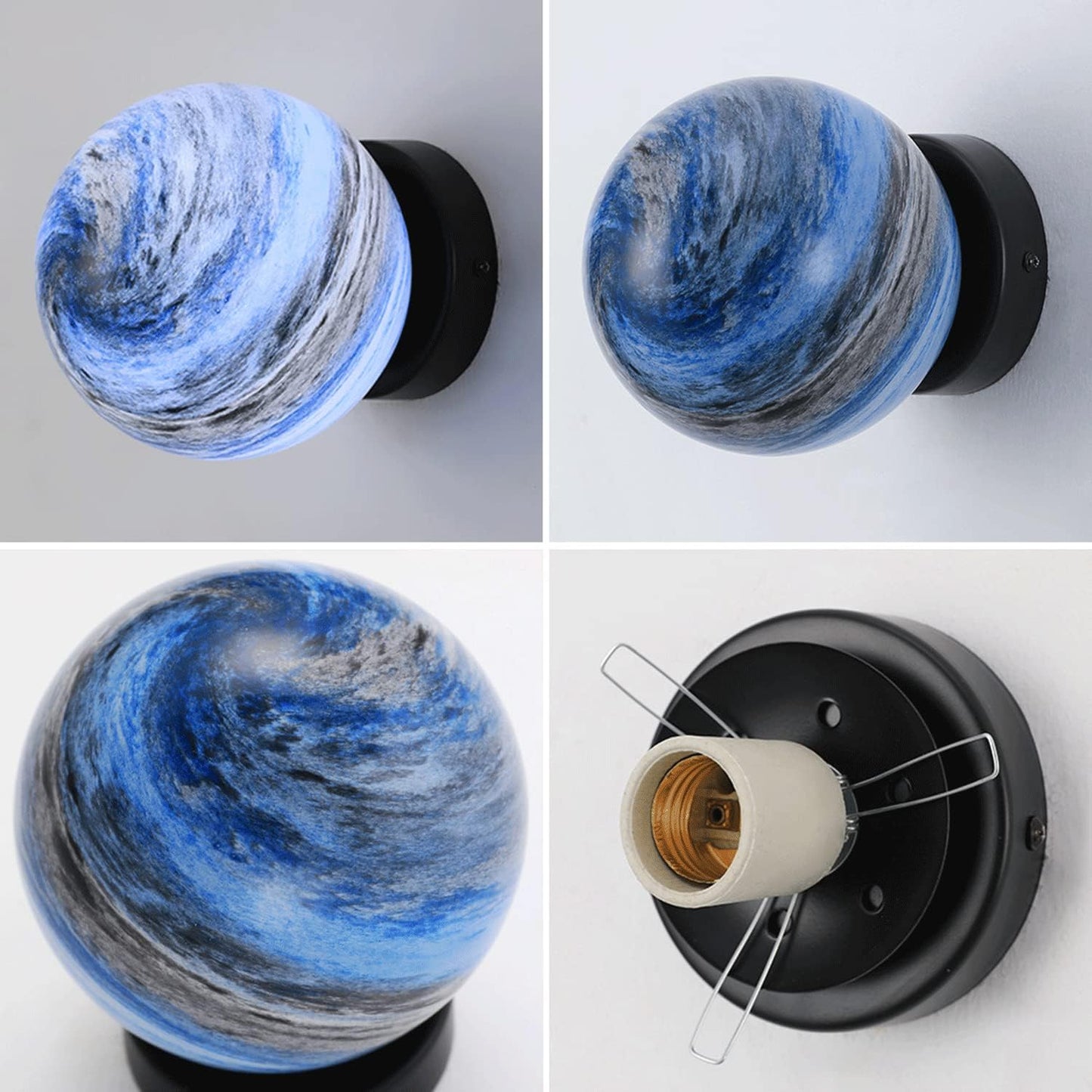 Nzmarket Modern Globe Glass Ceiling Light – Blue & Orange, Black & Copper Base