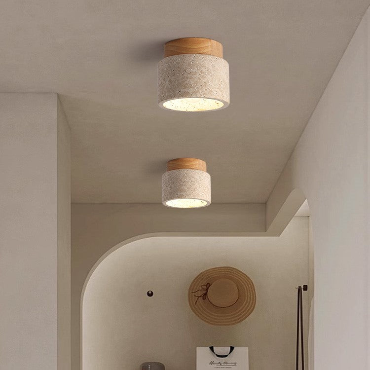 Nzmarket Wood Cylinder Flush Mount Ceiling Light – Natural & Walnut Finish