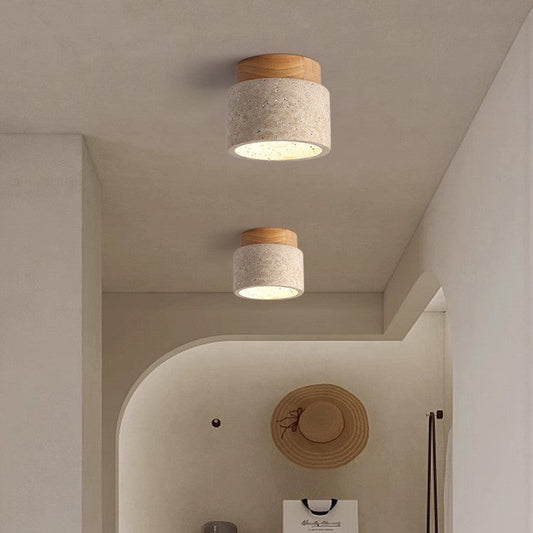 Nzmarket™ Wood Cylinder Flush Mount Ceiling Light – Natural & Walnut Finish