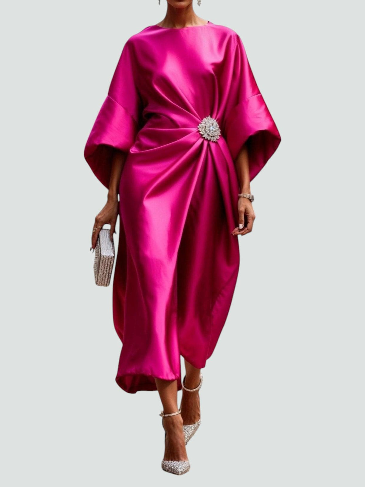 Capella | Draped Cape Sleeve Brooch Formal Maxi Gown
