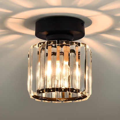 Nzmarket Crystal Glass LED Ceiling Light – Square & Circle, Black Frame