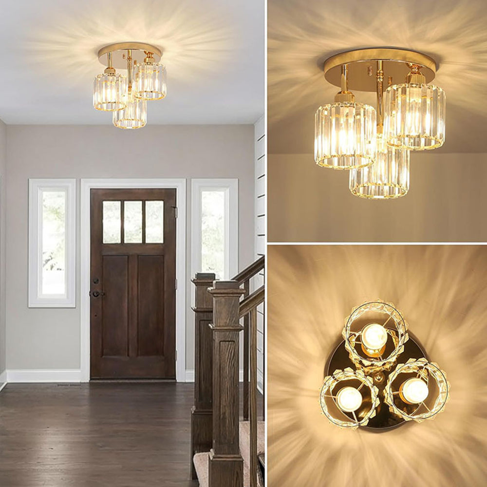 Nzmarket Crystal Semi-Flush Ceiling Light – Black, Gold & Silver