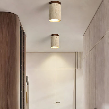 Nzmarket Wood Cylinder Flush Mount Ceiling Light – Natural & Walnut Finish