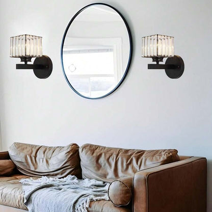 Nzmarket Crystal Glass Wall Light – Round & Square, Black & Gold Finish