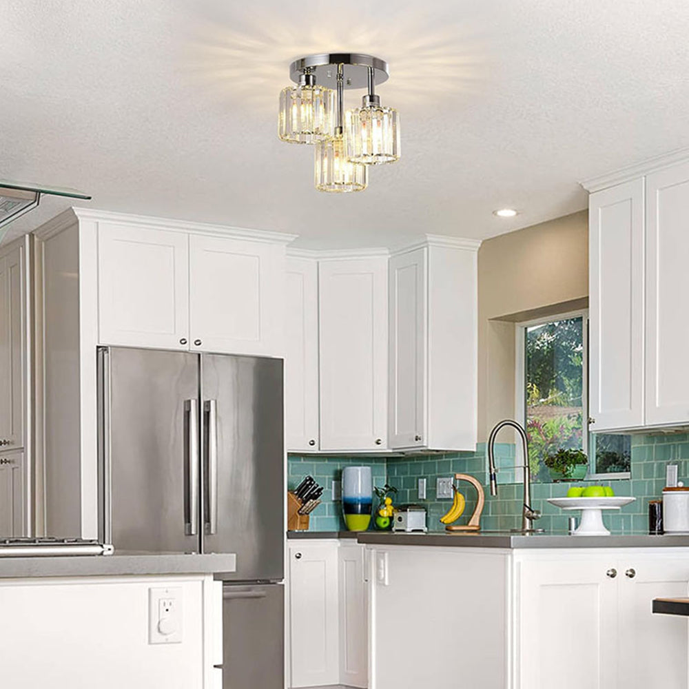 Nzmarket Crystal Semi-Flush Ceiling Light – Black, Gold & Silver