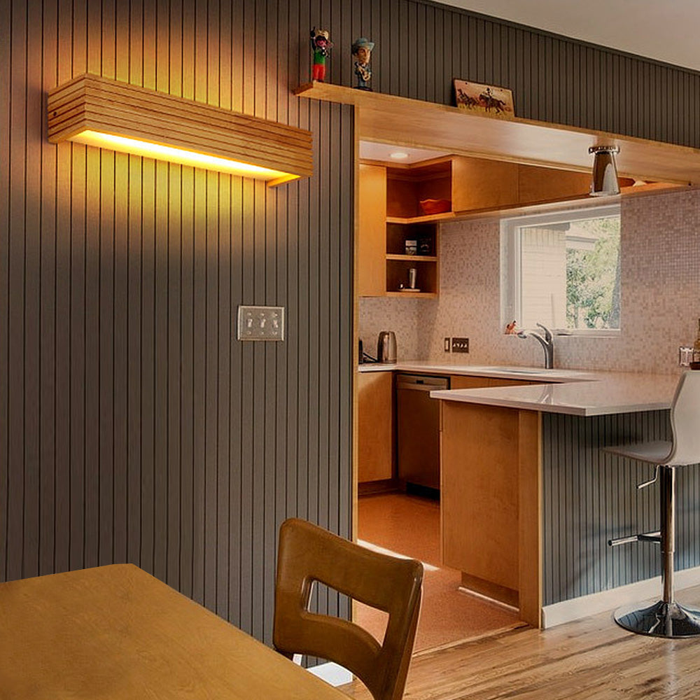 Nzmarket Modern Wood LED Wall Fixture – Natural Timber, Integrated LED