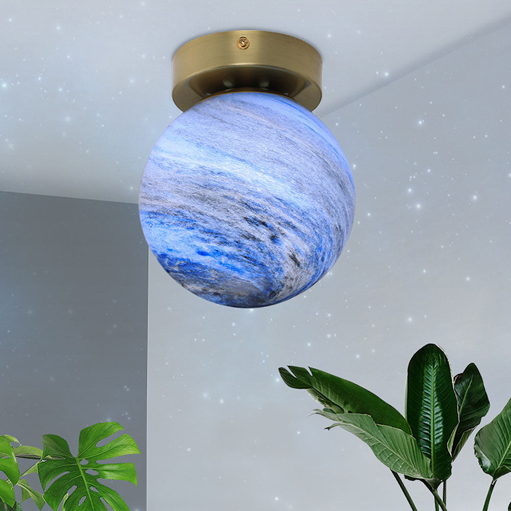 Nzmarket Modern Globe Glass Ceiling Light – Blue & Orange, Black & Copper Base