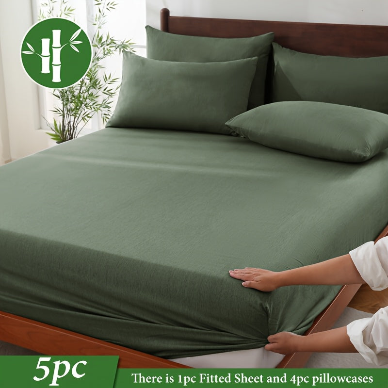 Nzmarket 5-Piece Bamboo Microfibre Fitted Sheet Set – All-Season Comfort