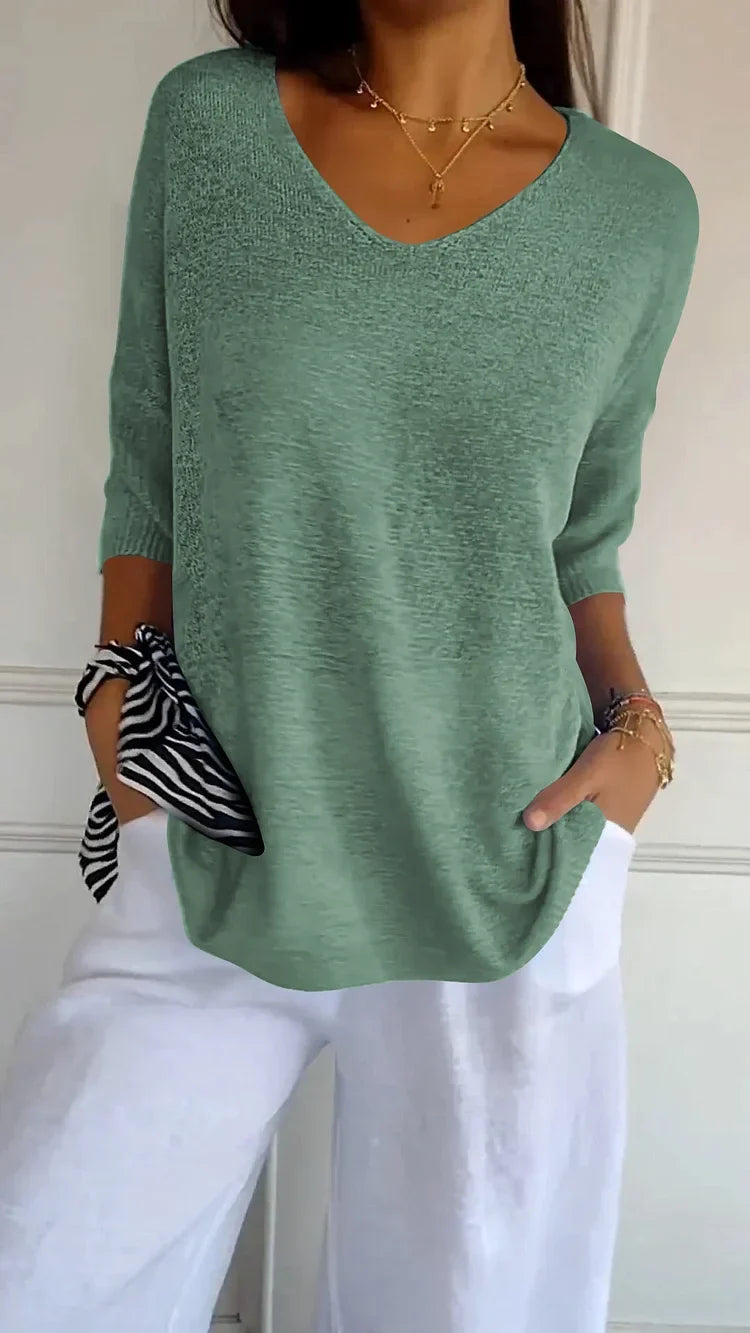 Mia - Cozy Top with Knitted V-Neck