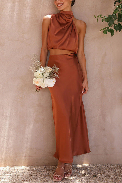 Nzmarket Lily Satin Top & Skirt Set – Silky Elegant Evening Wear