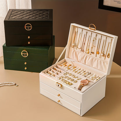 Nzmarket Leather Jewellery Box with Drawers – Black, Green & White
