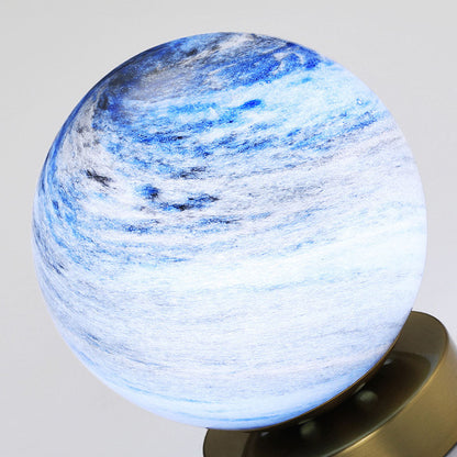 Nzmarket Modern Globe Glass Ceiling Light – Blue & Orange, Black & Copper Base