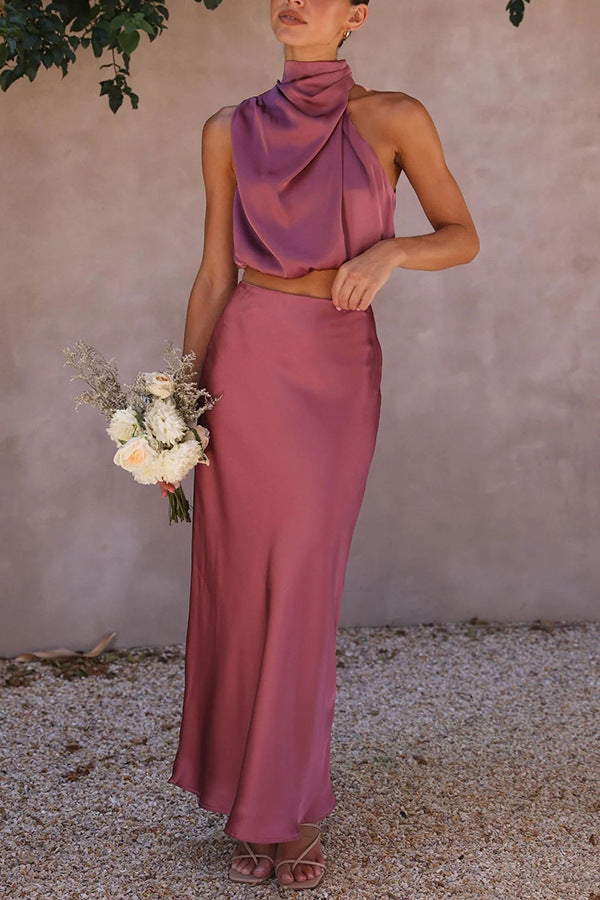 Nzmarket Lily Satin Top & Skirt Set – Silky Elegant Evening Wear