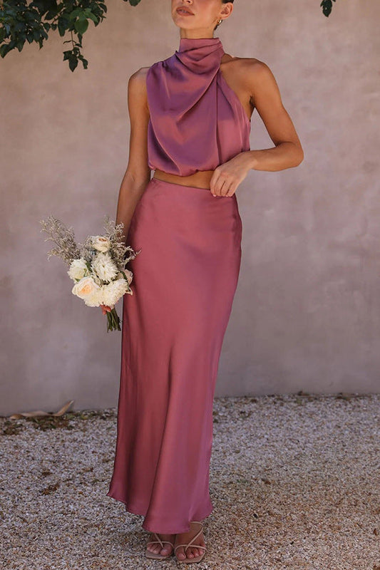 Nzmarket Lily Satin Top & Skirt Set – Silky Elegant Evening Wear