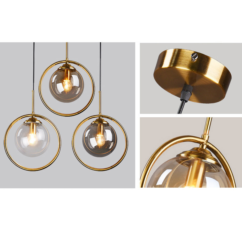 Nzmarket Gold Frame Glass Pendant Light – Clear, Smoke Grey & Amber