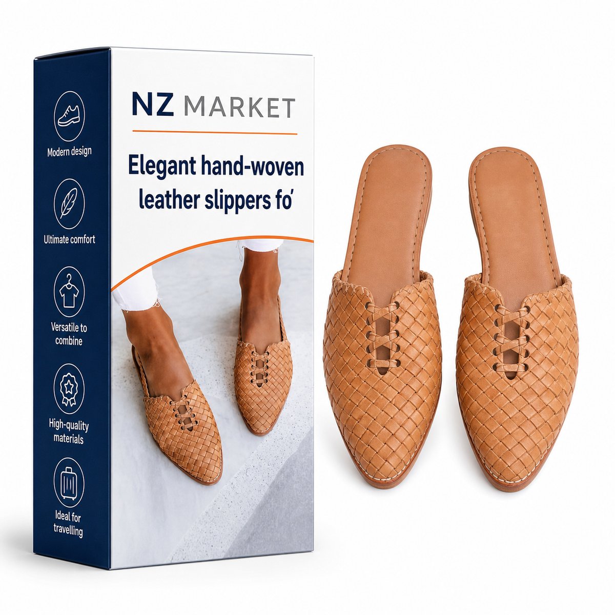 Elegant hand-woven leather slippers for women - Clara