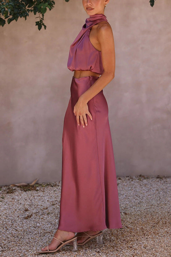 Nzmarket Lily Satin Top & Skirt Set – Silky Elegant Evening Wear