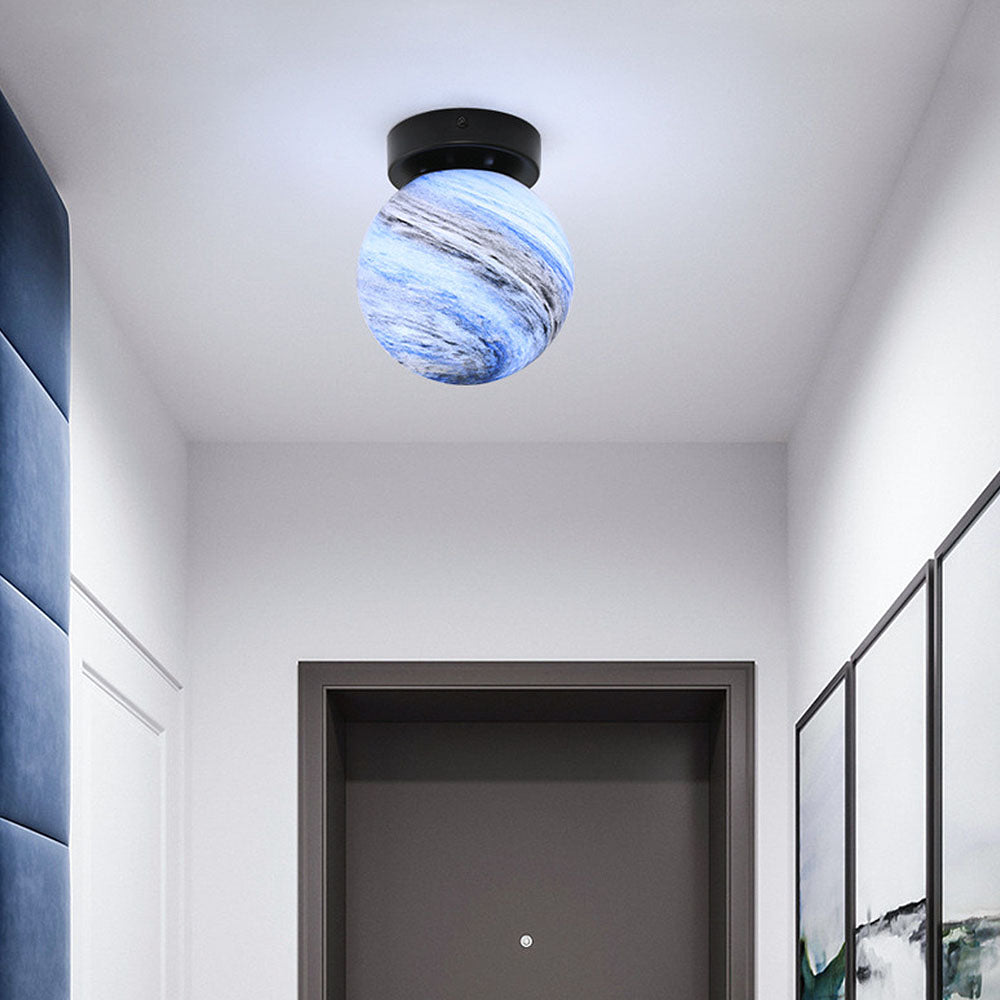 Nzmarket Modern Globe Glass Ceiling Light – Blue & Orange, Black & Copper Base