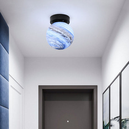 Nzmarket Modern Globe Glass Ceiling Light – Blue & Orange, Black & Copper Base
