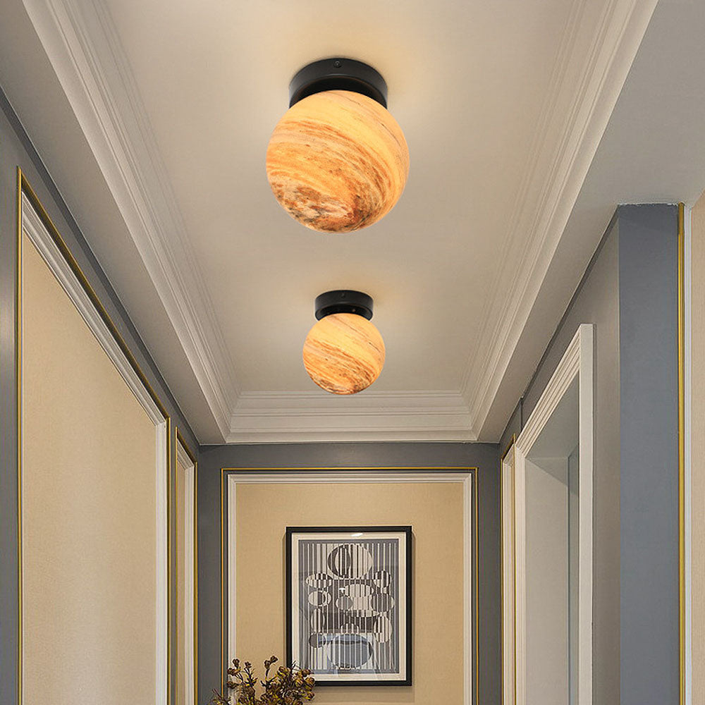 Nzmarket Modern Globe Glass Ceiling Light – Blue & Orange, Black & Copper Base