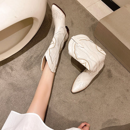 Sophia - Elegant Embroidered Leather Western Boots for Women