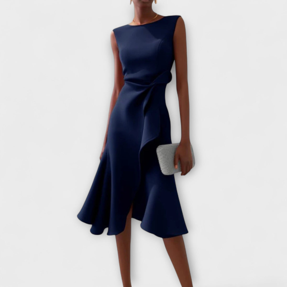 Dravia | Sleeveless Asymmetric Draped Evening Midi Dress