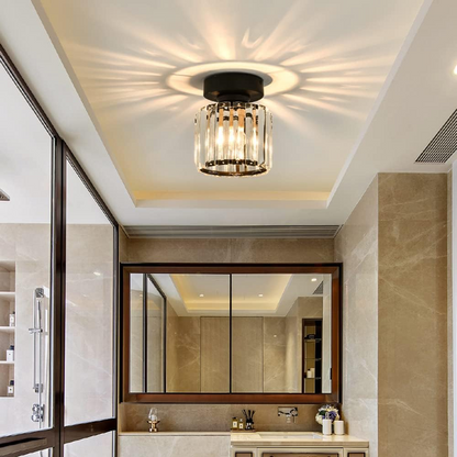 Nzmarket Crystal Glass LED Ceiling Light – Square & Circle, Black Frame