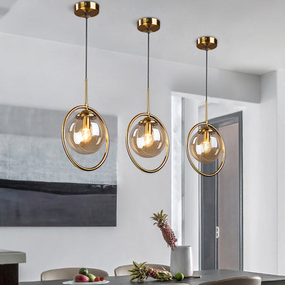 Nzmarket Gold Frame Glass Pendant Light – Clear, Smoke Grey & Amber