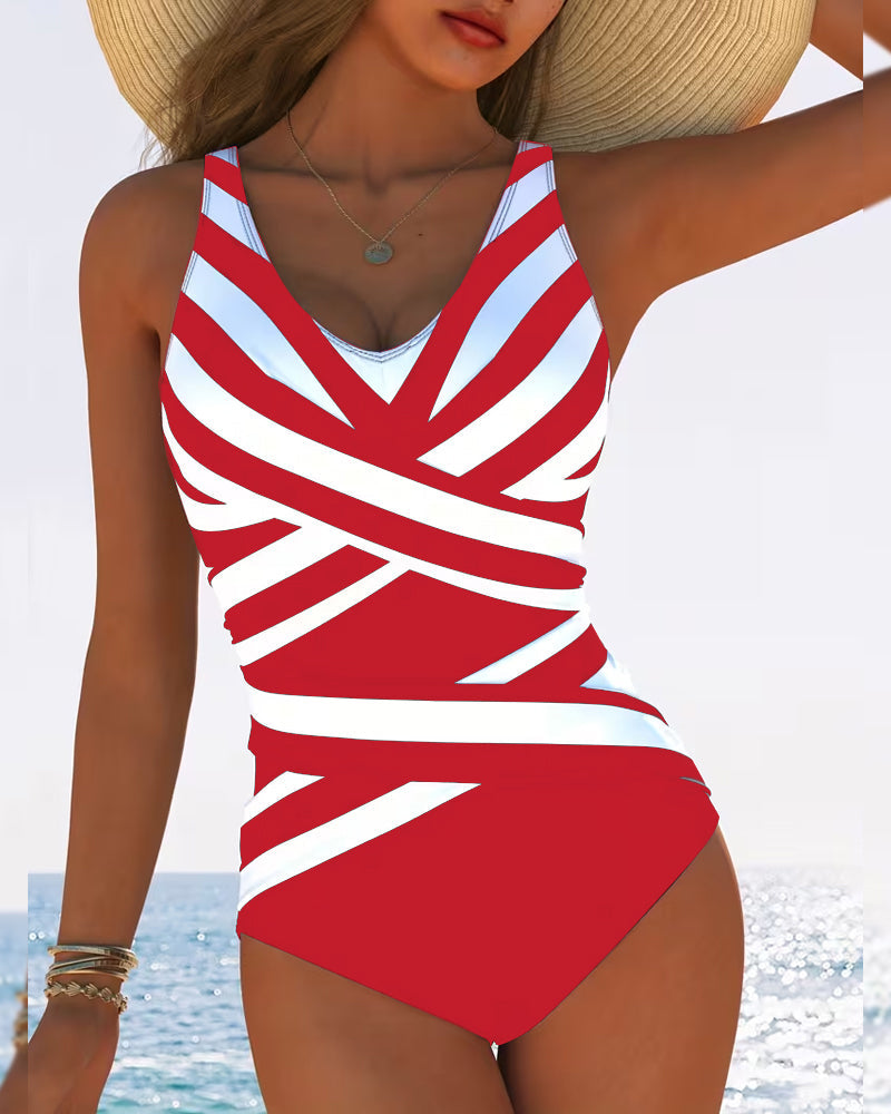 Chloé - Maillot Une Pièce Rayé Sexy Col V