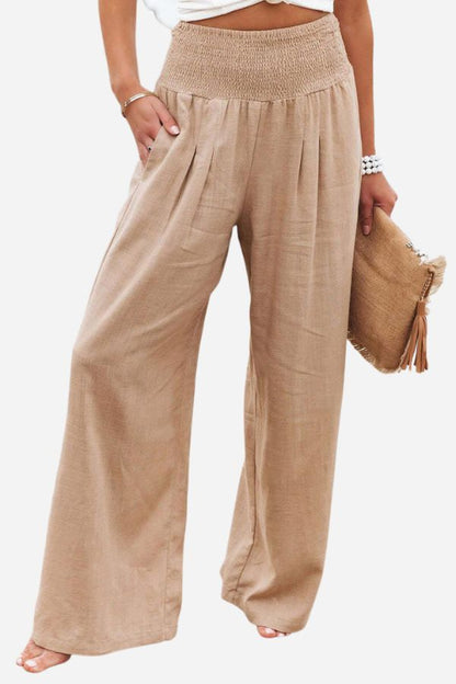 Lucy - High-Waist Cotton Palazzo Trousers