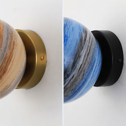 Nzmarket Modern Globe Glass Ceiling Light – Blue & Orange, Black & Copper Base