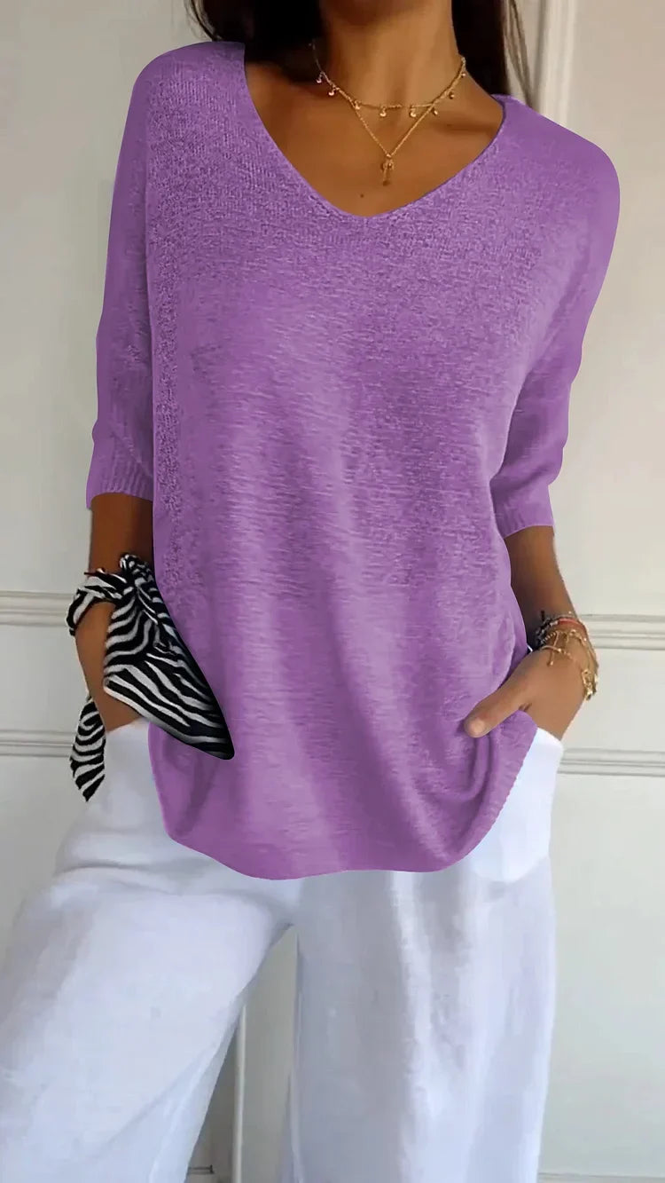 Mia - Cozy Top with Knitted V-Neck