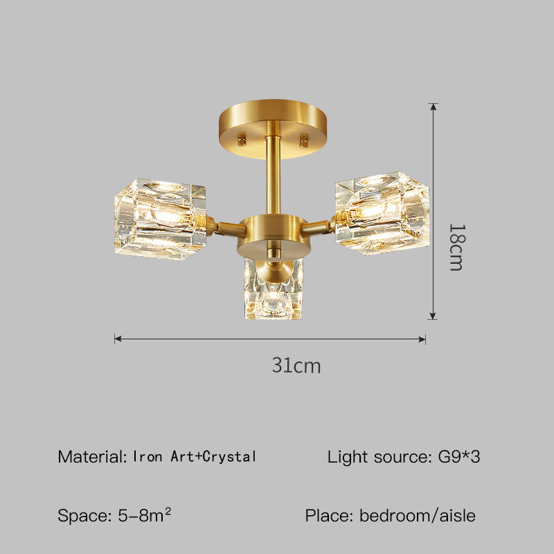Nzmarket™ Crystal Gold Semi-Flush Ceiling Light – 3 or 6-Head Cascading Design