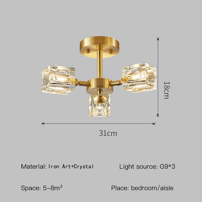 Nzmarket™ Crystal Gold Semi-Flush Ceiling Light – 3 or 6-Head Cascading Design